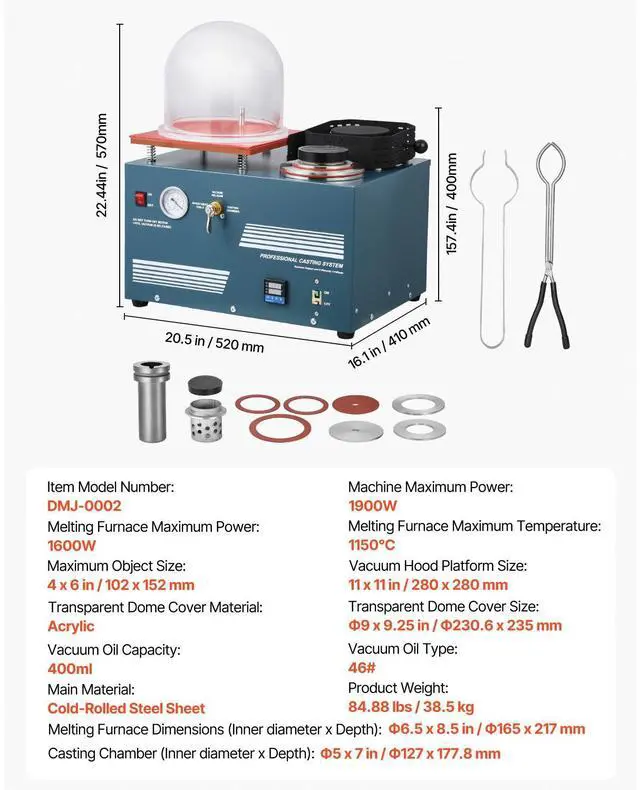 Alt view image 7 of 7 - Vacuum Investing Casting Machine with Melting Furnace, Convenient Oil Injection Port, Precision Pressure Gauge, All-in-One Machine for Casting Jewelry and Melting Scrap, Silver, Gold, Copper