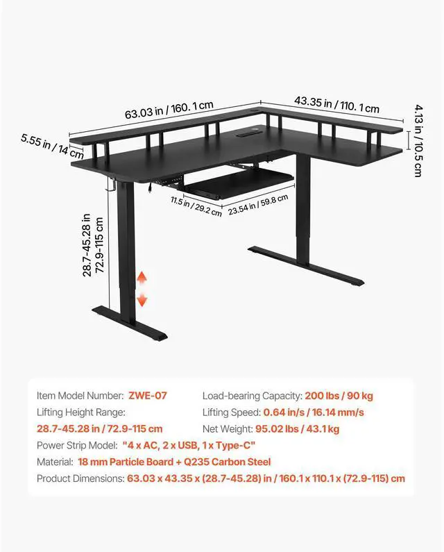 Alt view image 14 of 14 - VEVOR L Shaped Desk Electric Adjustable Height Corner Desk with Keyboard Tray