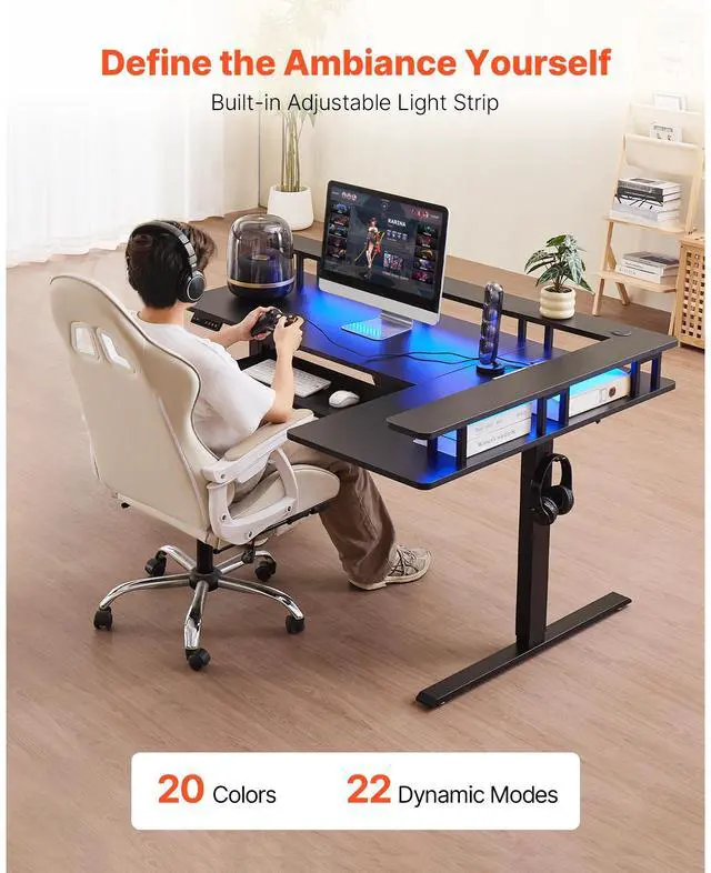 Alt view image 12 of 14 - VEVOR L Shaped Desk Electric Adjustable Height Corner Desk with Keyboard Tray