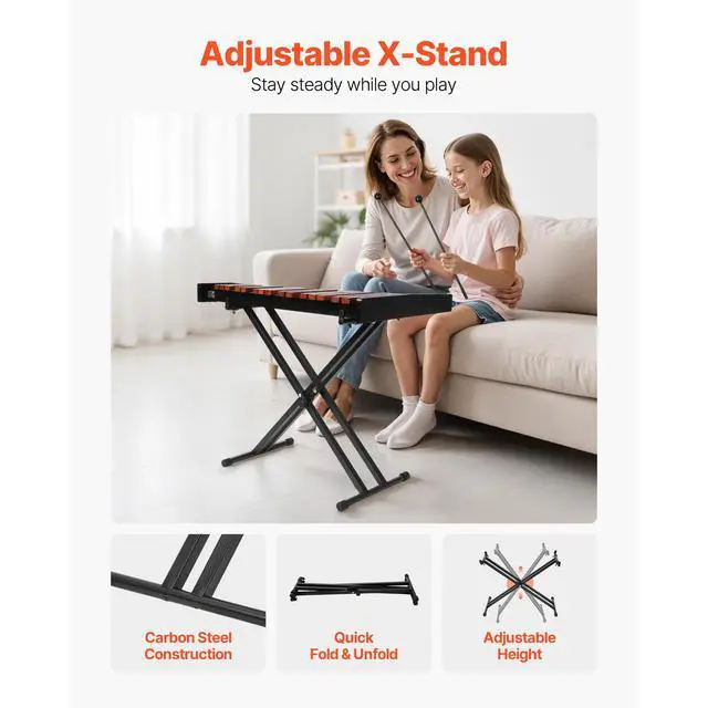 Alt view image 6 of 8 - VEVOR Glockenspiel Xylophone 37 Notes Wooden Percussion Instrument with Stand