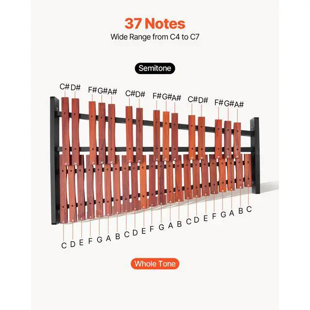 Alt view image 3 of 8 - VEVOR Glockenspiel Xylophone 37 Notes Wooden Percussion Instrument with Stand