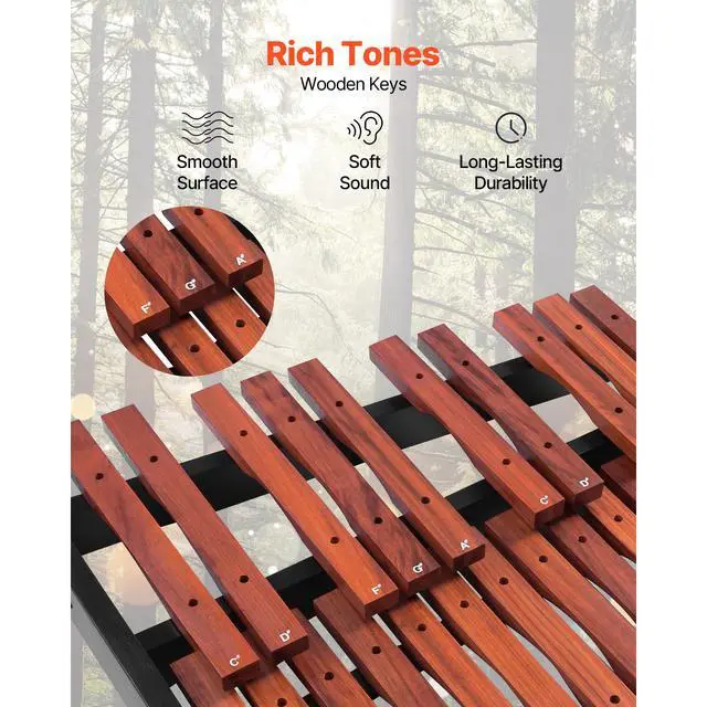 Alt view image 4 of 8 - VEVOR Glockenspiel Xylophone 37 Notes Wooden Percussion Instrument with Stand