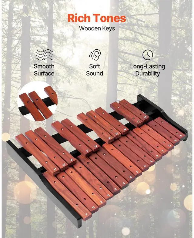 Alt view image 4 of 8 - VEVOR Glockenspiel Xylophone, 25 Notes, Wooden Professional Xylophone Percussion Instrument, with 4 Mallets, Carrying Bag, Beginner Glockenspiel Musical Instrument Kit for Adults and Kids Students