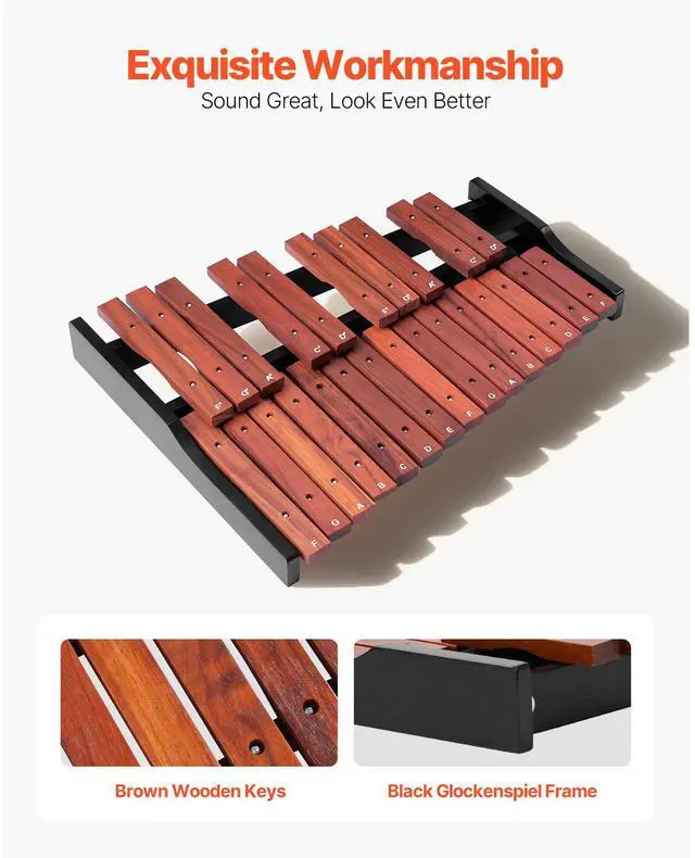 Alt view image 5 of 8 - VEVOR Glockenspiel Xylophone, 25 Notes, Wooden Professional Xylophone Percussion Instrument, with 4 Mallets, Carrying Bag, Beginner Glockenspiel Musical Instrument Kit for Adults and Kids Students