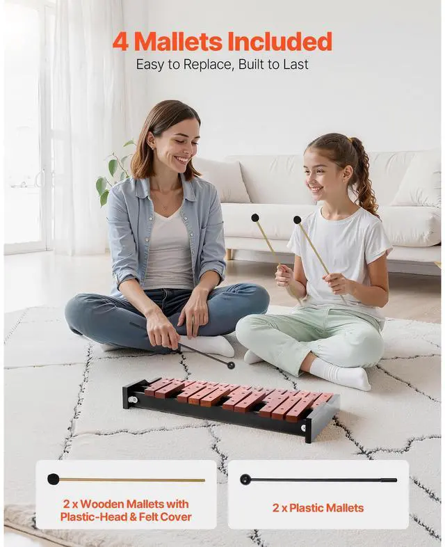 Alt view image 6 of 8 - VEVOR Glockenspiel Xylophone, 25 Notes, Wooden Professional Xylophone Percussion Instrument, with 4 Mallets, Carrying Bag, Beginner Glockenspiel Musical Instrument Kit for Adults and Kids Students