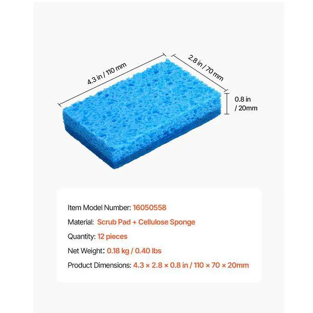 Alt view image 14 of 14 - VEVOR Sponges, 12 Pcs Durable Natural Kitchen Sponges with Cellulose & Scrub Pad, Easy-to-Rinse Cleaning Sponges with Honeycomb Structure & Quick Water Absorption, Fit for Home Cleaning