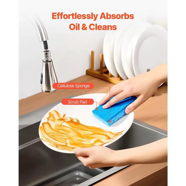 Alt view image 9 of 14 - VEVOR Sponges, 12 Pcs Durable Natural Kitchen Sponges with Cellulose & Scrub Pad, Easy-to-Rinse Cleaning Sponges with Honeycomb Structure & Quick Water Absorption, Fit for Home Cleaning