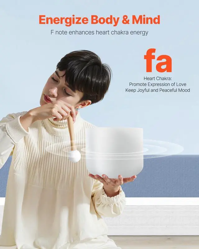 Alt view image 5 of 8 - VEVOR Crystal Singing Bowl, 8-inch F Note Heart Chakra Singing Bowl, Portable Frosted Quartz Singing Bowl with Rubber Mallet, O-Ring and 8" Carrying Bag, Perfect for Meditation Yoga Sound Healing Bath