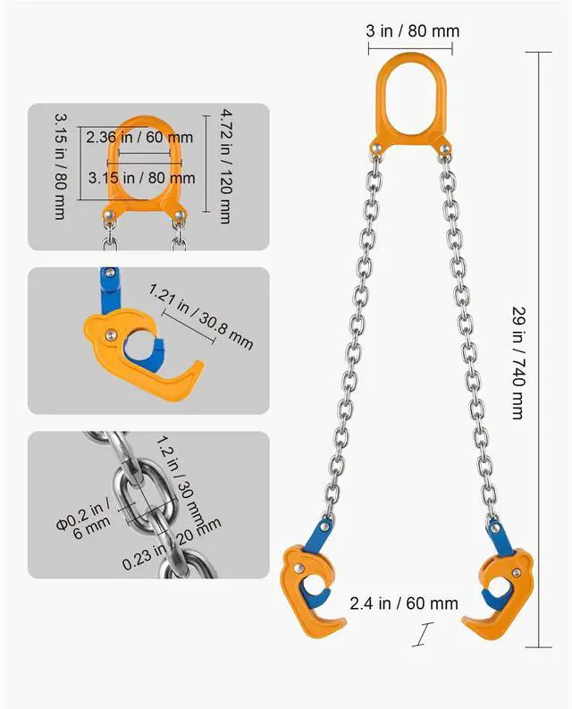 Alt view image 3 of 8 - VEVOR Chain Drum Lifter, G80 Drum Lifting Chain Sling with Thickened Security Hook, 2000LBS Capacity, 1.6ft Long Sturdy Drums Handling Equipment, Carbon Steel Barrel Lifter for Plastic & Metal Drums