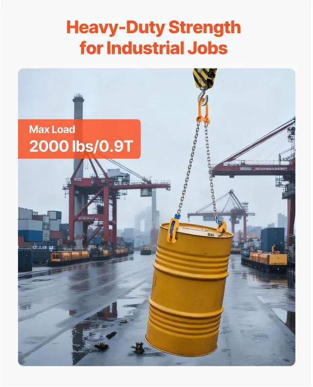 Alt view image 4 of 8 - VEVOR Chain Drum Lifter, G80 Drum Lifting Chain Sling with Thickened Security Hook, 2000LBS Capacity, 1.6ft Long Sturdy Drums Handling Equipment, Carbon Steel Barrel Lifter for Plastic & Metal Drums