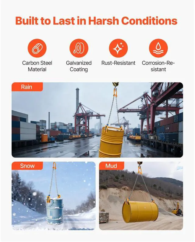 Alt view image 6 of 8 - VEVOR Chain Drum Lifter, G80 Drum Lifting Chain Sling with Thickened Security Hook, 2000LBS Capacity, 1.6ft Long Sturdy Drums Handling Equipment, Carbon Steel Barrel Lifter for Plastic & Metal Drums