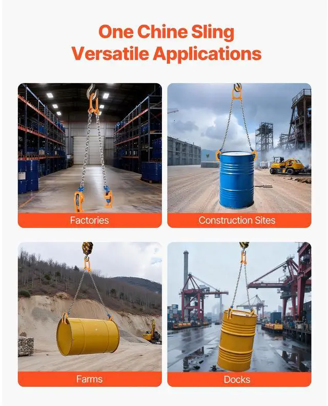 Alt view image 8 of 8 - VEVOR Chain Drum Lifter, G80 Drum Lifting Chain Sling with Thickened Security Hook, 2000LBS Capacity, 1.6ft Long Sturdy Drums Handling Equipment, Carbon Steel Barrel Lifter for Plastic & Metal Drums