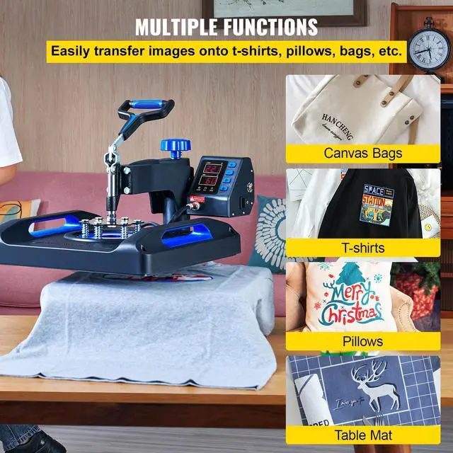 Alt view image 10 of 10 - VEVOR Heat Press Machine, 15 x 15 Inches, Fast Heating, 360 Swing Away Digital Sublimation T-Shirt Vinyl Transfer Printer with Anti-Scald Surface, Canvas Bag, Pillow, Banner, ETL Listed, Blue