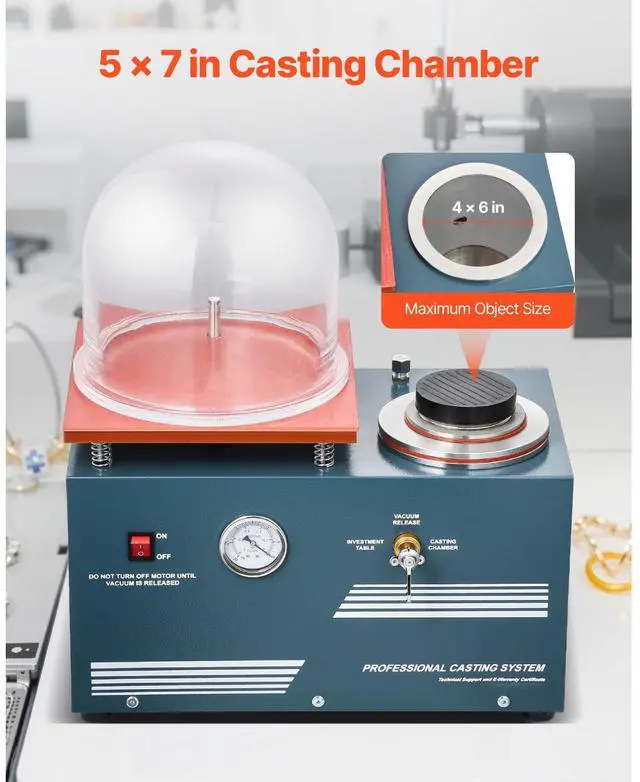 Alt view image 4 of 8 - Vacuum Investing Casting Machine 290W Power 3 CFM Pump and Bell Jar for Jewelry