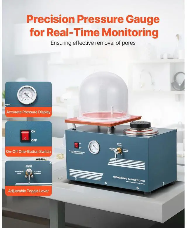 Alt view image 5 of 8 - Vacuum Investing Casting Machine 290W Power 3 CFM Pump and Bell Jar for Jewelry