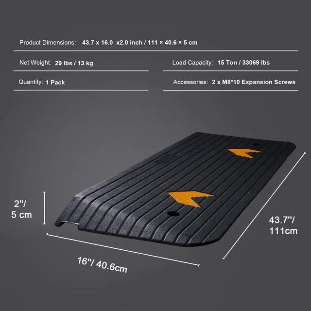 Alt view image 14 of 14 - VEVOR Rubber Threshold Ramp, 2" Rise Threshold Ramp Doorway, Recycled Rubber Power Threshold Ramp Rated 33069 lbs Load Capacity, Non-Slip Surface Rubber Solid Threshold Ramp for Wheelchair and Scooter