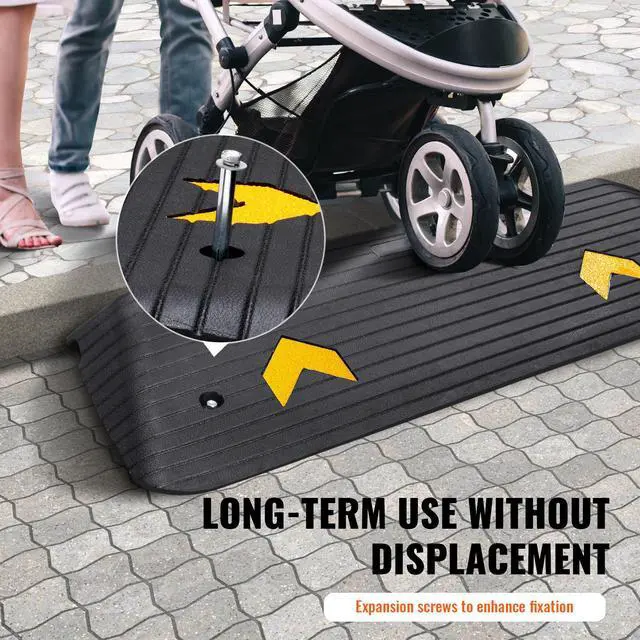 Alt view image 13 of 14 - VEVOR Rubber Threshold Ramp, 2" Rise Threshold Ramp Doorway, Recycled Rubber Power Threshold Ramp Rated 33069 lbs Load Capacity, Non-Slip Surface Rubber Solid Threshold Ramp for Wheelchair and Scooter