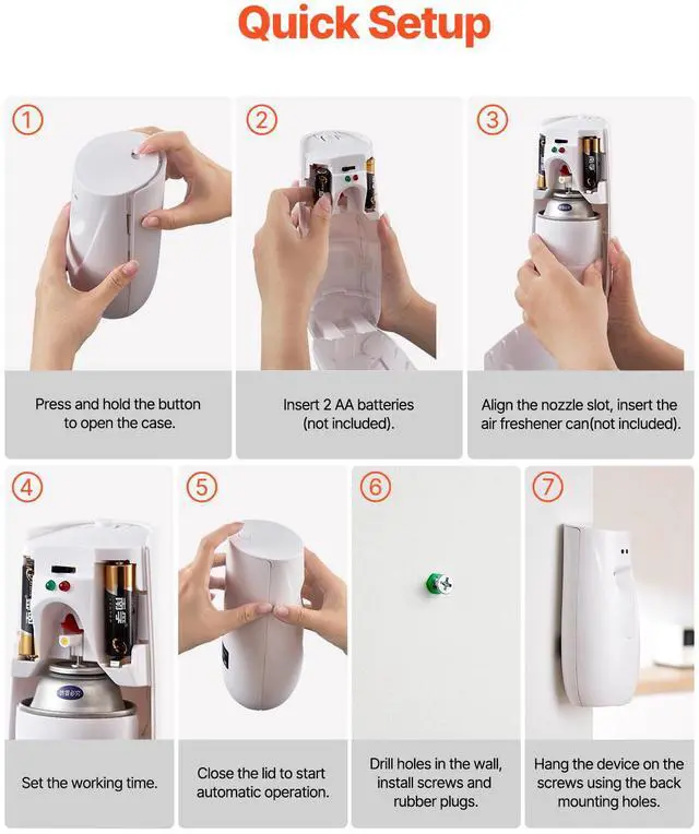 Alt view image 13 of 14 - VEVOR  Automatic Air Freshener Spray Dispenser, 2-Pack, Wall Mounted or Free Standing, Battery Operated, Multiple Time Settings for Home, Indoor, Bathrooms, Offices, Hotels, Commercial Places, White