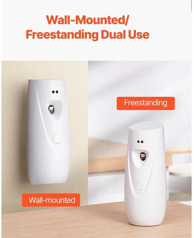 Alt view image 12 of 14 - VEVOR  Automatic Air Freshener Spray Dispenser, 2-Pack, Wall Mounted or Free Standing, Battery Operated, Multiple Time Settings for Home, Indoor, Bathrooms, Offices, Hotels, Commercial Places, White