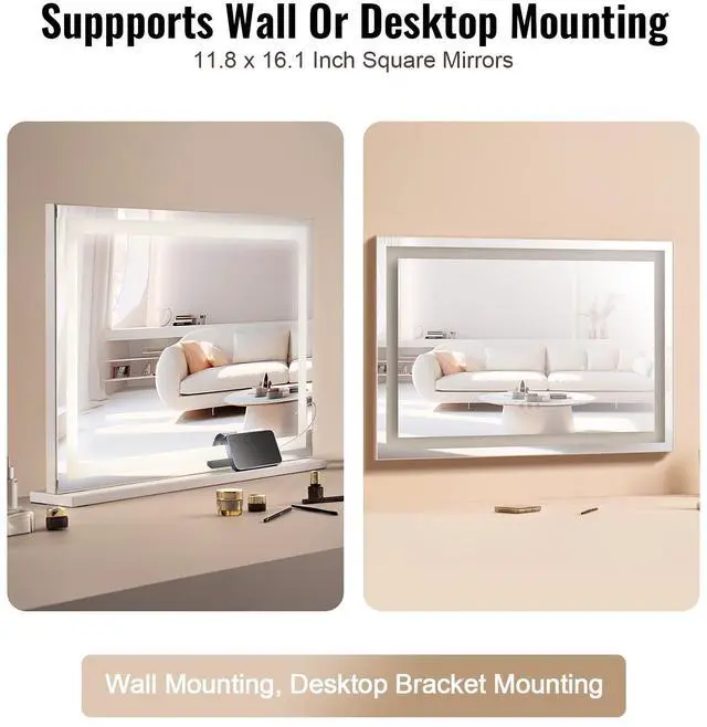 Alt view image 5 of 8 - VEVOR Lighted Makeup Mirror 3 Color Vanity w/ USB Desktop Wall-mount 31.5x21.7in