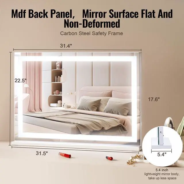 Alt view image 6 of 8 - VEVOR Lighted Makeup Mirror 3 Color Vanity w/ USB Desktop Wall-mount 31.5x21.7in