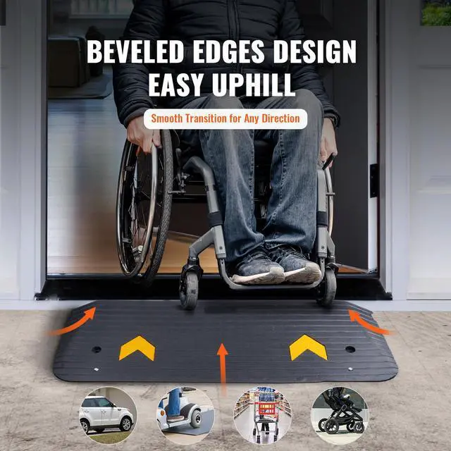 Alt view image 9 of 14 - VEVOR Rubber Threshold Ramp, 2" Rise Threshold Ramp Doorway, Recycled Rubber Power Threshold Ramp Rated 33069 lbs Load Capacity, Non-Slip Surface Rubber Solid Threshold Ramp for Wheelchair and Scooter