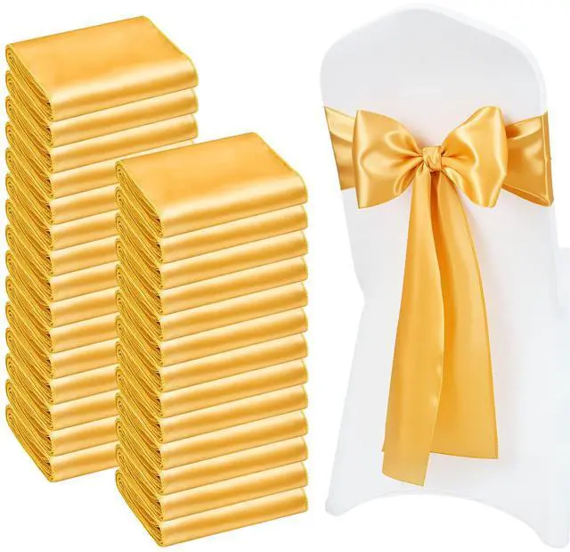 Alt view image 2 of 8 - VEVOR Satin Chair Sashes Bows, 100PCS Chair Ribbon Ties Back Sash, 7 x 108 inch, Gold Wedding Reception Decoration, for Wedding Ceremony Baby Shower Party Events Banquet Chair Cover Decoration