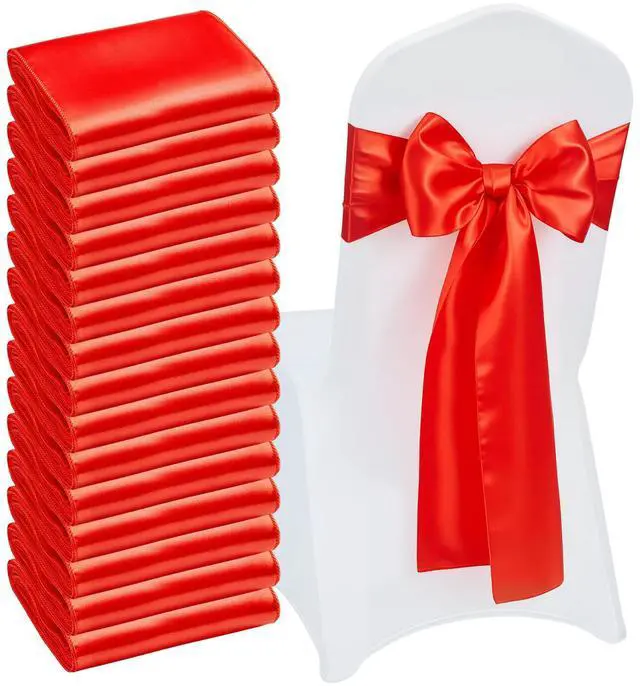 Alt view image 2 of 7 - VEVOR Satin Chair Sashes Bows, 50PCS Chair Ribbon Ties Back Sash, 7 x 108 inch, Red Wedding Reception Decoration, for Wedding Ceremony Baby Shower Party Events Banquet Chair Cover Decoration