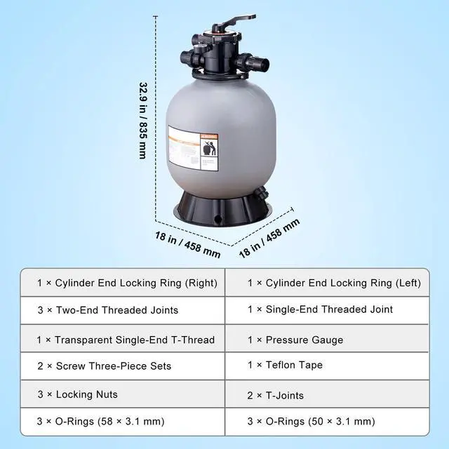 Alt view image 15 of 15 - VEVOR Sand Filter, 19-inch, Up to 45 GPM Flow Rate, Above Inground Swimming Pool Sand Filter System with 7-Way Multi-Port Valve, Filter, Backwash, Rinse, Recirculate, Waste, Winter, Closed Functions