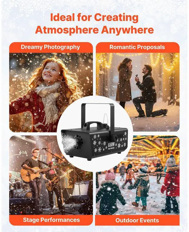 Alt view image 7 of 8 - VEVOR Snow Machine 650W Handheld Hanging Fake Snow Maker for Christmas Party