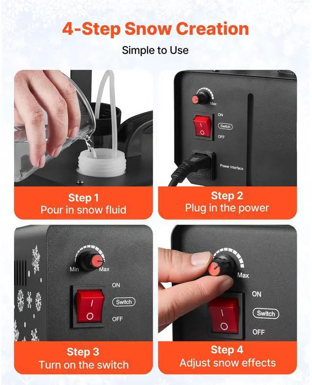 Alt view image 6 of 8 - VEVOR Snow Machine 650W Handheld Hanging Fake Snow Maker for Christmas Party