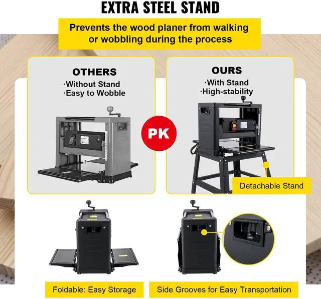 Alt view image 5 of 7 - 13-Inch Benchtop Thickness Planer, 2000W, 8000 rpm, 15 AMP, with Foldable Iron Stand and Dust Exhaust, 6m/min Planing Speed, Ideal for Woodworking and Wooden Plank Shaping