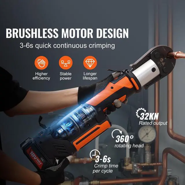 Alt view image 2 of 7 - ProPress Tool, 18V Electric Pipe Crimping Tool for 1/2, 3/4, 1, 1 1/4", 1 1/2", 2" Copper Pipes, Press Tool Kit with Brushless Motor, 6 Pro Press Jaws, 2pcs 4AH Battery