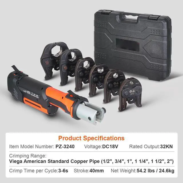 Alt view image 7 of 7 - ProPress Tool, 18V Electric Pipe Crimping Tool for 1/2, 3/4, 1, 1 1/4", 1 1/2", 2" Copper Pipes, Press Tool Kit with Brushless Motor, 6 Pro Press Jaws, 2pcs 4AH Battery