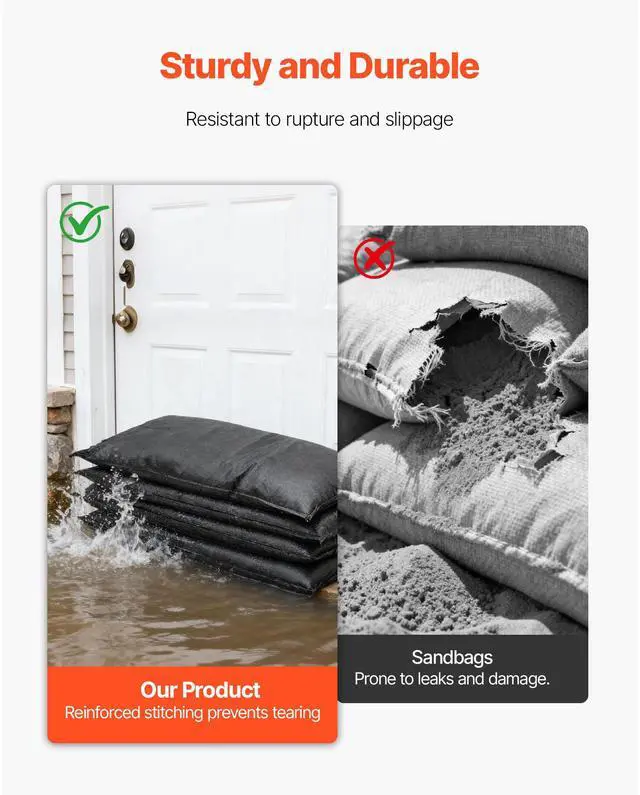 Alt view image 6 of 8 - VEVOR Flood Barrier, 10 Pack, 1.4 x 2.7 ft Flood Bags with Bucket, Reusable Water Absorbent Barrier Activated by Water, Sandless Sandbags Blockage, Flooding Prevention Bags for Door, Basement, Garage