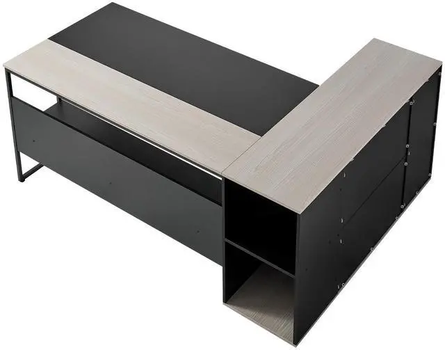 Main image of L-Shaped Executive Desk, Large Modern Office Table with Drawers & Storage Cabinet, Heavy Duty Wooden Executive Table with CPU Stand, 350 LBS Load Capacity, Easy Assembly, for Work Study Writing