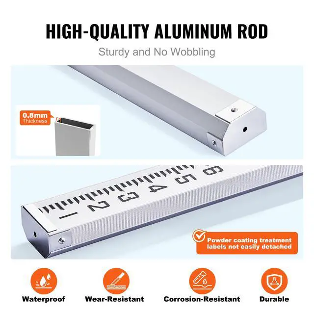 Alt view image 6 of 9 - VEVOR Aluminum Grade Rod, 9-Feet/10ths 3 Sections Telescopic Measuring Rod,Double-Sided Scale 1/10ft Leveling Rod Stick,Aluminum Alloy Survey Rod with Bubble Level&Carrying Bag for Houses,Walls,Floors