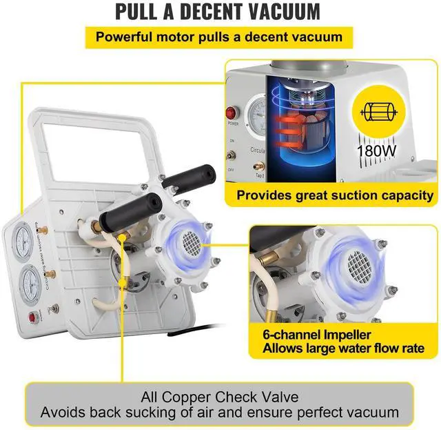 Alt view image 3 of 7 - Lab Multi-Purpose Water Circulating Vacuum Pump,15L, with 2 Off-Gas Taps,Stainless Vacuum Pump 180W 110V,Anti-Corrosion Pump Lab Chemistry Equipment