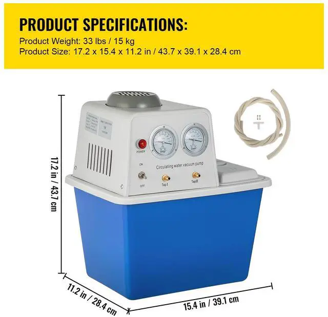 Alt view image 7 of 7 - Lab Multi-Purpose Water Circulating Vacuum Pump,15L, with 2 Off-Gas Taps,Stainless Vacuum Pump 180W 110V,Anti-Corrosion Pump Lab Chemistry Equipment