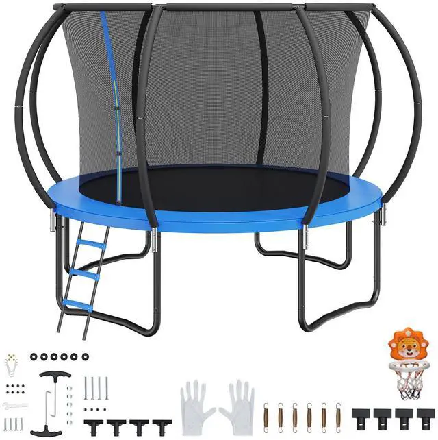 Alt view image 9 of 15 - Vevor 10Ft Trampoline, 330 Lbs Trampoline With Enclosure Net, Ladder, And Curved Pole, Heavy Duty Trampoline With Jumping Mat And Spring Cover Padding, Outdoor Recreational Trampolines For Kids Adults