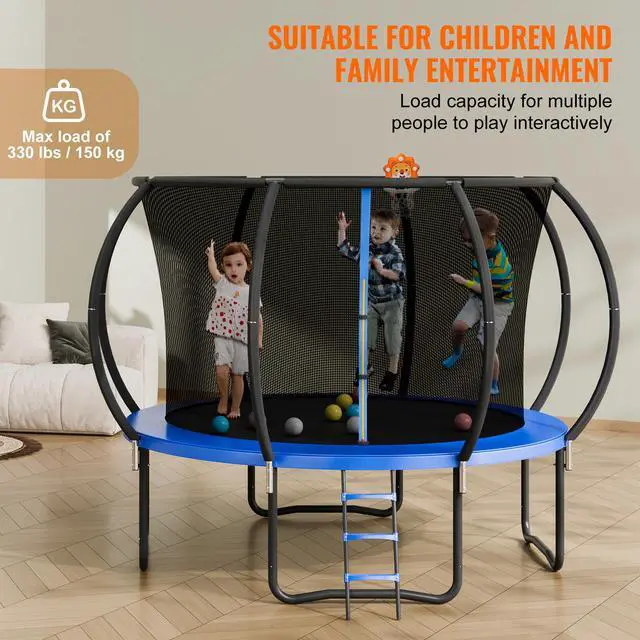 Alt view image 10 of 15 - Vevor 10Ft Trampoline, 330 Lbs Trampoline With Enclosure Net, Ladder, And Curved Pole, Heavy Duty Trampoline With Jumping Mat And Spring Cover Padding, Outdoor Recreational Trampolines For Kids Adults