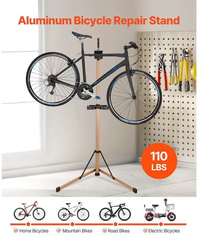 Alt view image 3 of 8 - VEVOR Bike Repair Stand, Max. 110 lb Heavy-duty Bicycle Work Stand with 40.3-59.4 in Adjustable Height & Large Tool Tray, Foldable Ebike Maintenance Rack, Shop Home Mechanics for Mountain Road Bike