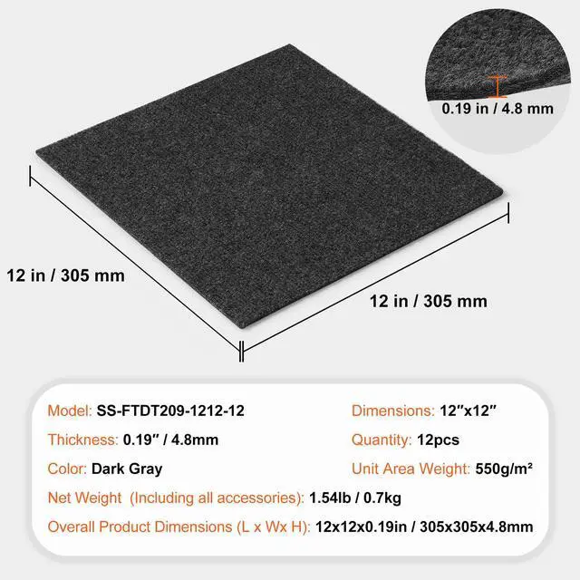 Alt view image 14 of 14 - VEVOR Carpet Tiles Peel and Stick, 12 x 12 Squares Self Adhesive Carpet Floor Tile, Soft Padded Carpet Tiles, Easy Install DIY for Bedroom Living Room Indoor Outdoor (12 Tiles, Dark Gray)