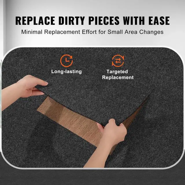 Alt view image 13 of 14 - VEVOR Carpet Tiles Peel and Stick, 12 x 12 Squares Self Adhesive Carpet Floor Tile, Soft Padded Carpet Tiles, Easy Install DIY for Bedroom Living Room Indoor Outdoor (12 Tiles, Dark Gray)