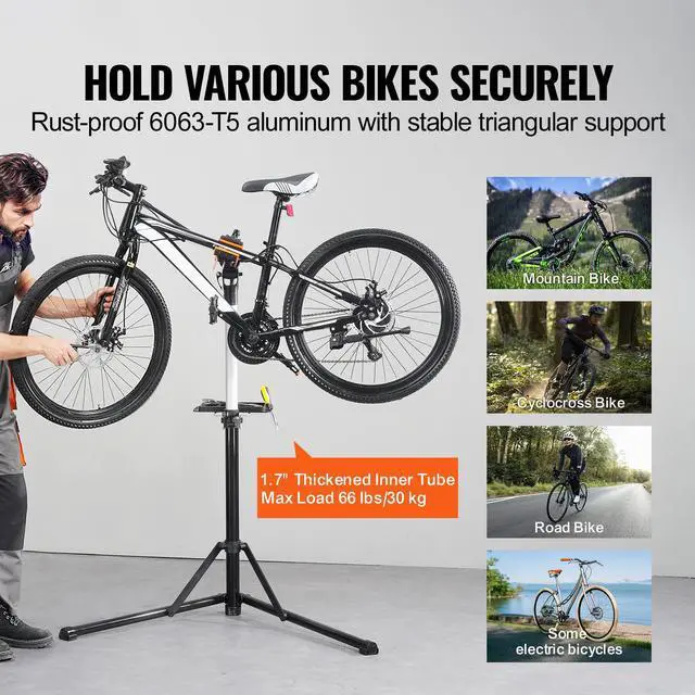 Alt view image 9 of 14 - VEVOR Bike Repair Stand, 66 lbs Heavy-duty Aluminum Bicycle Repair Stand, Adjustable Height Bike Maintenance Workstand with Magnetic Tool Tray Telescopic Arm, Foldable Bike Work Stand for Home, Shops