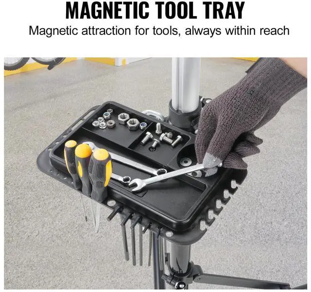 Alt view image 14 of 14 - VEVOR Bike Repair Stand, 66 lbs Heavy-duty Aluminum Bicycle Repair Stand, Adjustable Height Bike Maintenance Workstand with Magnetic Tool Tray Telescopic Arm, Foldable Bike Work Stand for Home, Shops