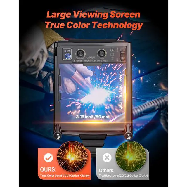 Alt view image 3 of 8 - VEVOR Welding Helmet Auto Darkening 3.94" x 3.15" True Color Welding Hood Mask