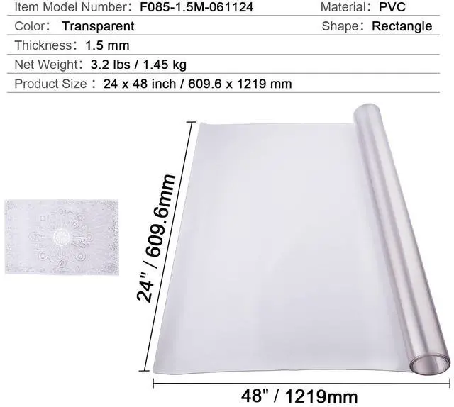 Alt view image 8 of 8 - VEVOR Plastic Table Cover, 24 x 48 Inch 1.5 mm Thick Frosted Table Protector, Rectangle PVC Desk Mat, Waterproof & Easy Cleaning Desk Pad Tablecloth, for Office Dresser Dining Room Table Night Stand