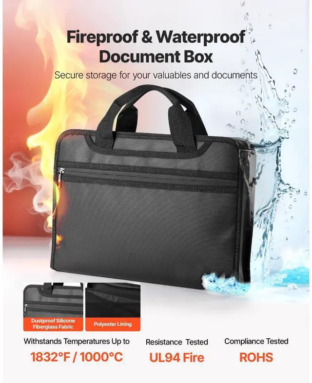 Alt view image 3 of 8 - VEVOR Fireproof Document Bag, 1832  Heat Insulated Fireproof & Waterproof Bag, Portable Multi-Layer File Storage Security Organizer Home Office Travel Use, for Passports, Important Documents, Files