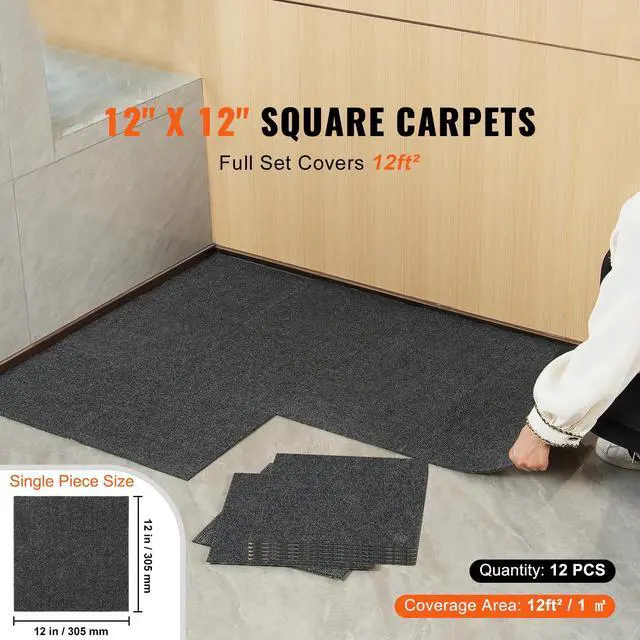 Alt view image 9 of 14 - VEVOR Carpet Tiles Peel and Stick, 12 x 12 Squares Self Adhesive Carpet Floor Tile, Soft Padded Carpet Tiles, Easy Install DIY for Bedroom Living Room Indoor Outdoor (12 Tiles, Dark Gray)